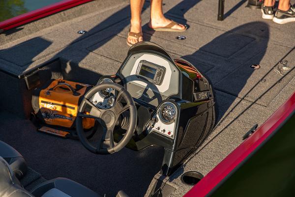 Manufacturer Provided Image: 2021 Lowe Stinger 175C boat interior with steering wheel and control panel.