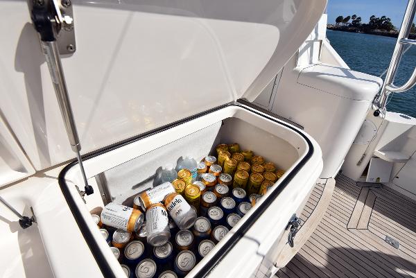 Cooler full of drinks on a 2005 Cabo 40 Express boat.