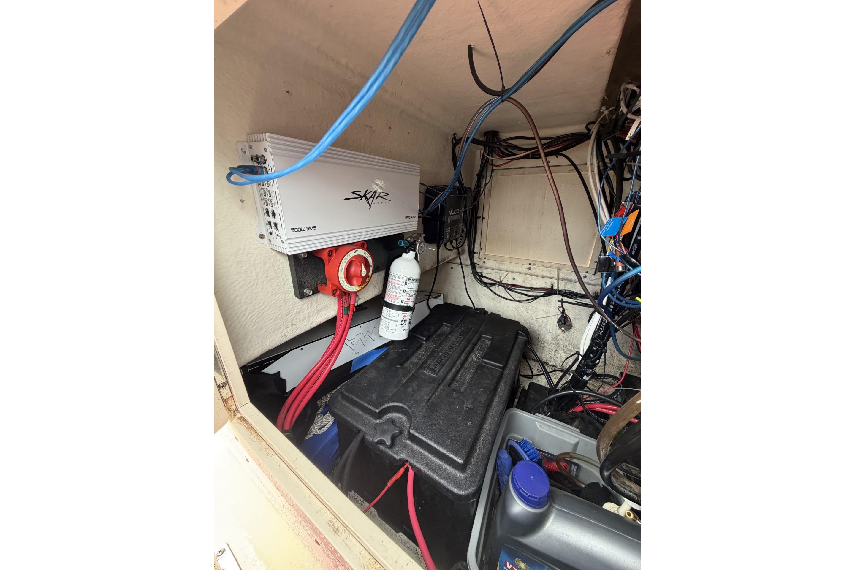 Electrical setup inside a 1999 Parker 2501 Center Console boat.