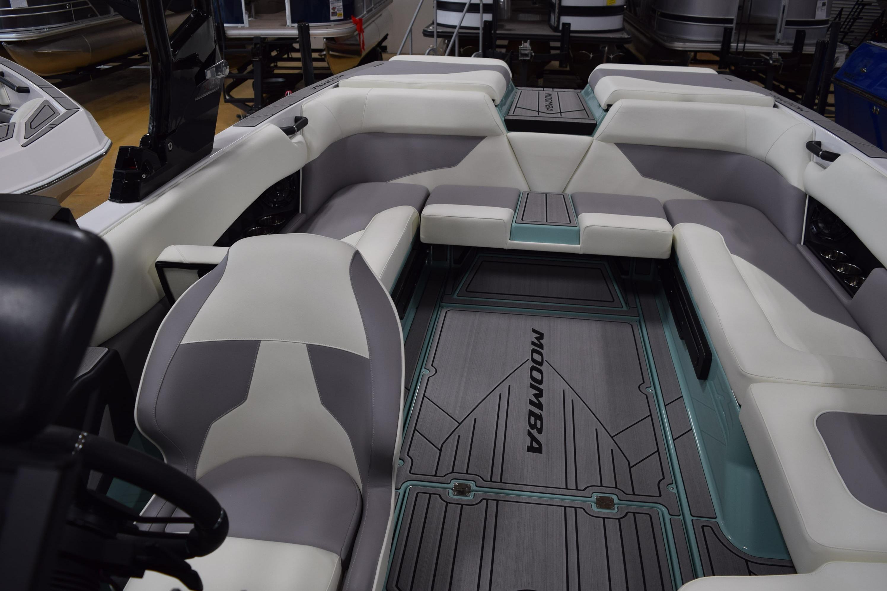 2025 Moomba Mojo boat interior with spacious seating and modern design.