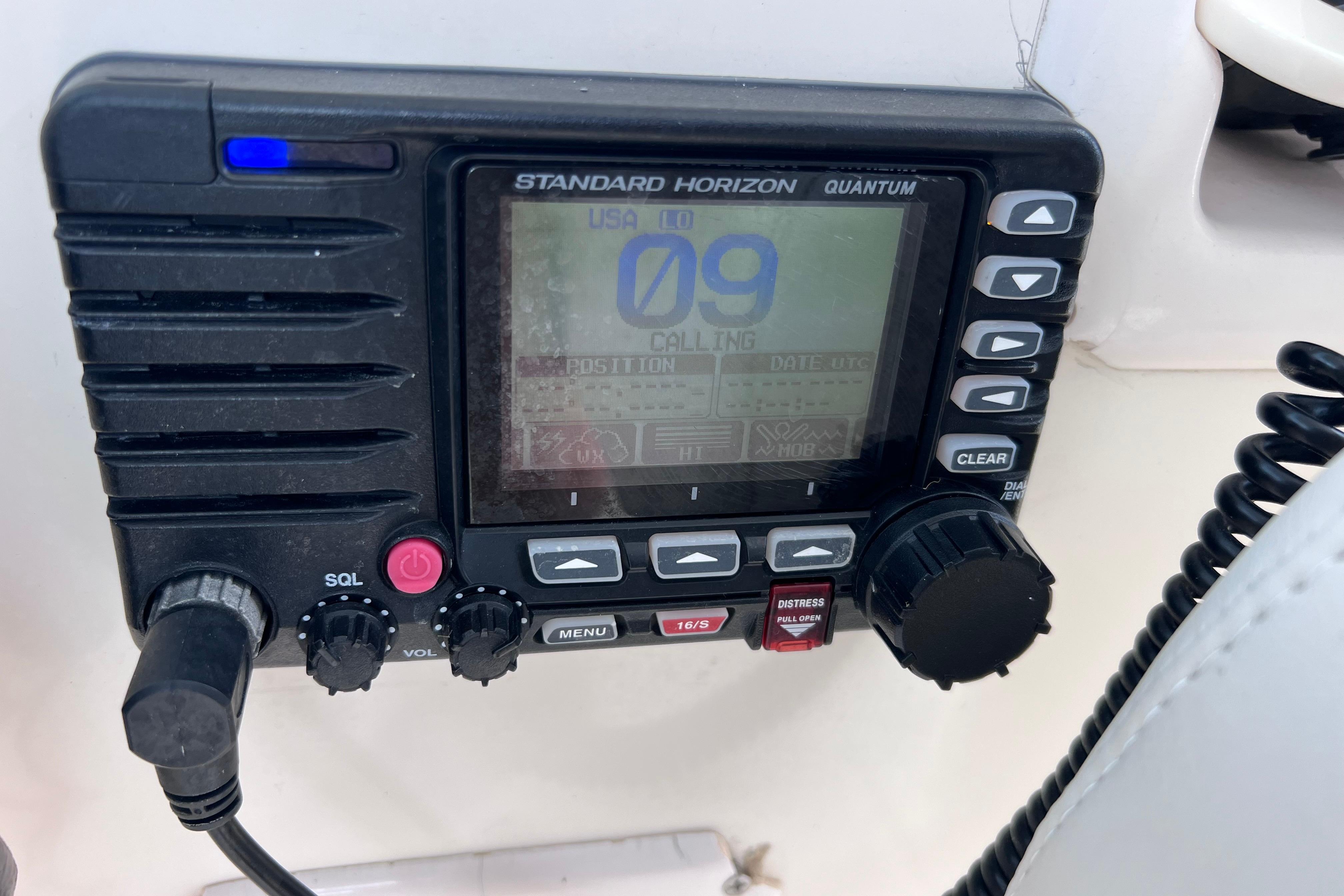 Standard Horizon Quantum marine radio on 2005 Pursuit 3070 Offshore boat.