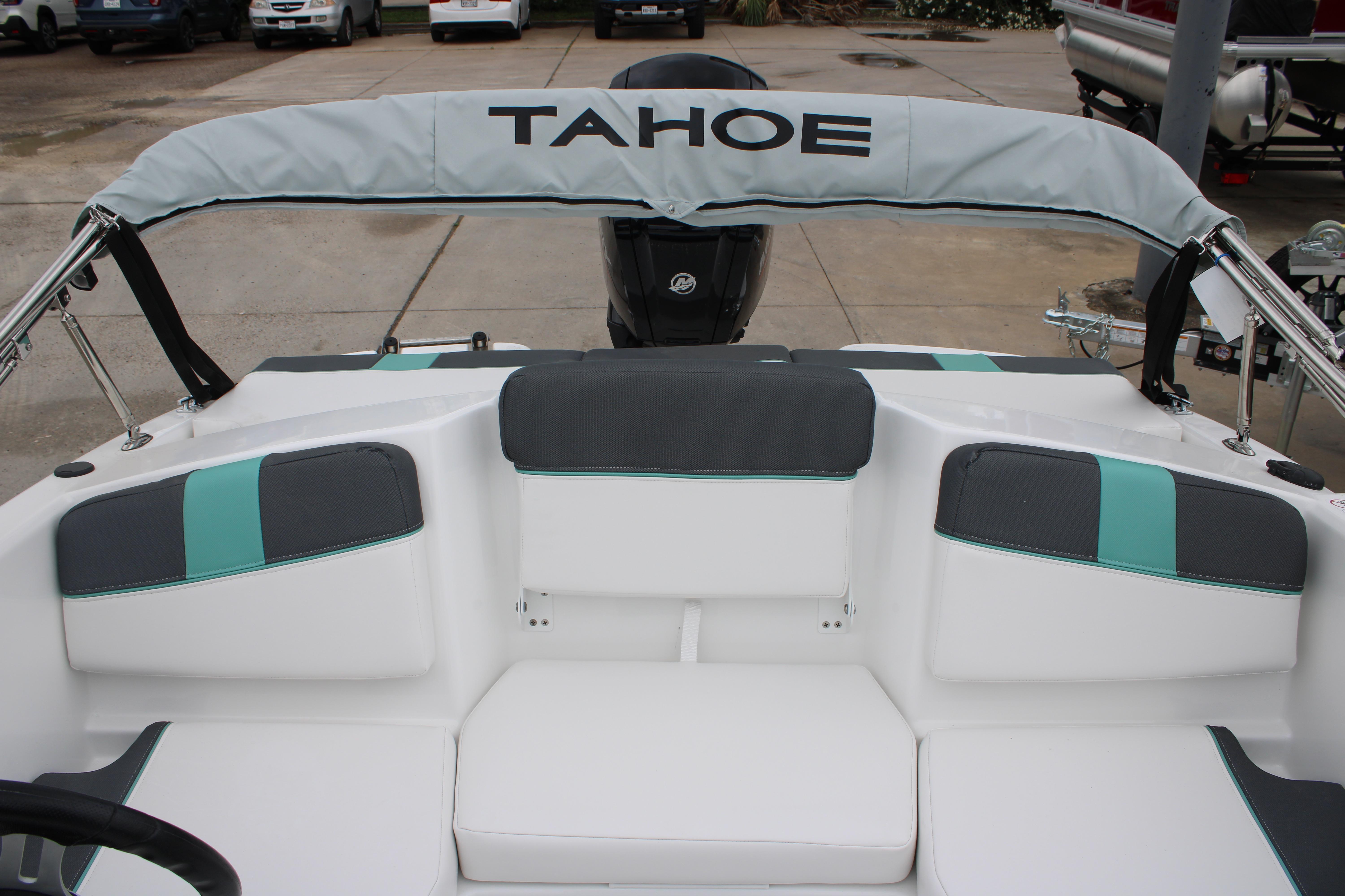 2026 Tahoe T16 boat interior with cushioned seating and sleek design.