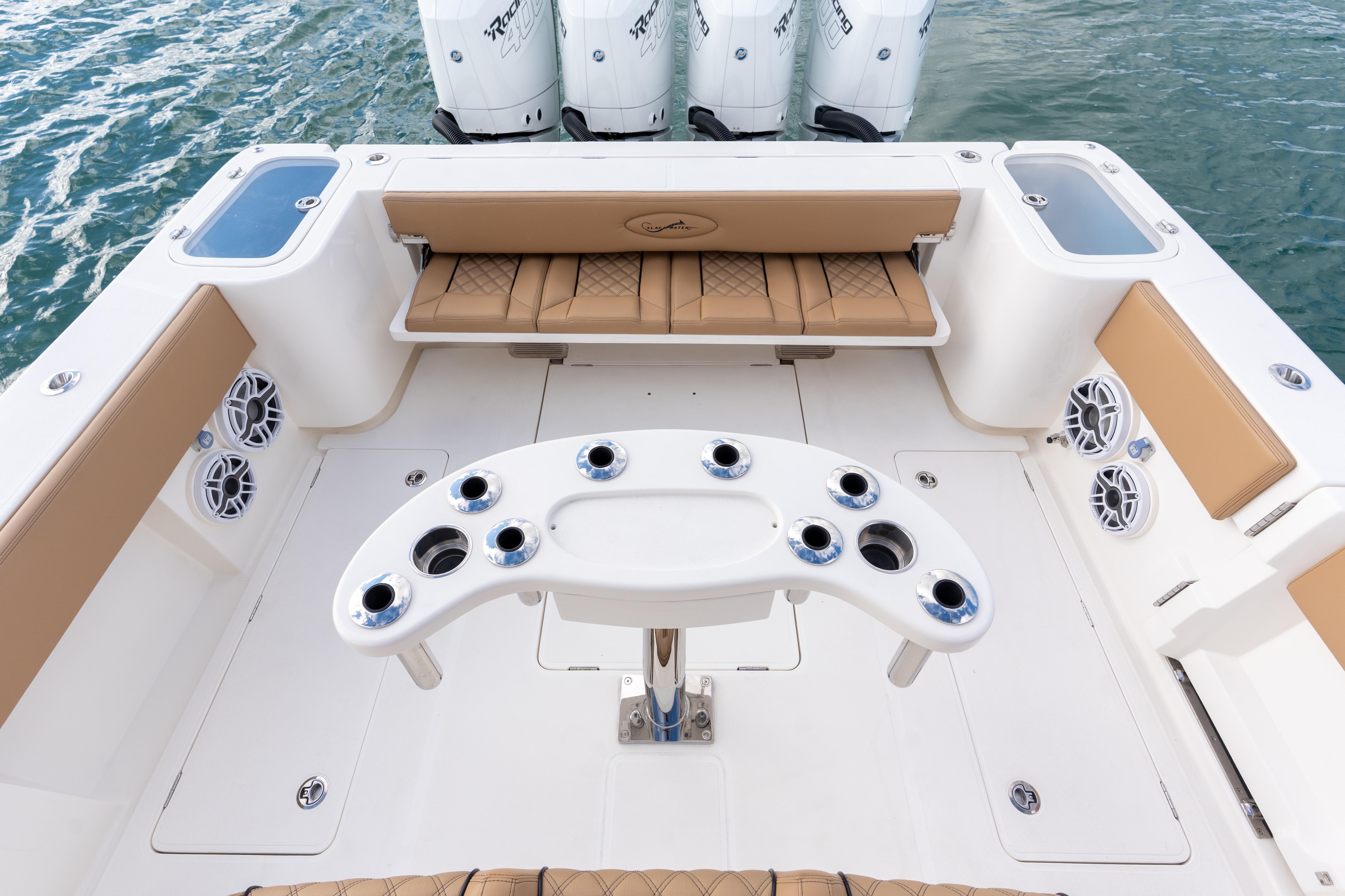 2026 Blackwater 41 Performance Fish boat interior with seating and rod holders.