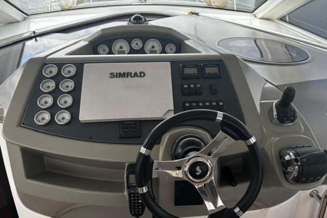 Control panel of a 2013 Beneteau Gran Turismo 38 yacht with Simrad navigation system.