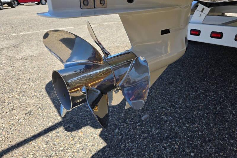 Close-up of a 2026 Berkshire STS Arch Performance Series boat propeller.