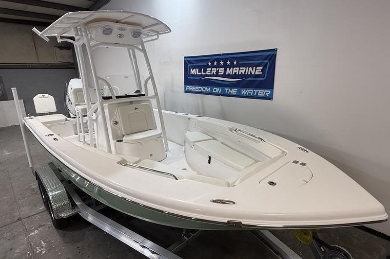 2026 Sea Pro 202 Center Console boat displayed at Miller's Marine showroom.