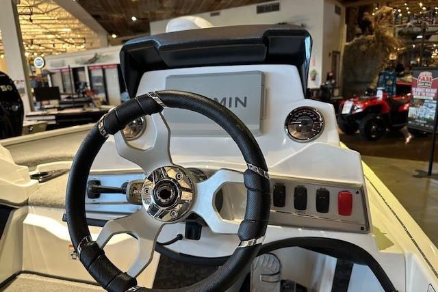 Steering console of 2026 Nitro Z19 XL Pro boat with Garmin display.