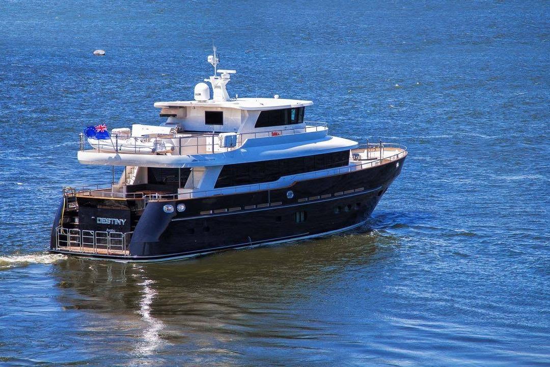 2014 Fifth Ocean Yachts 24m Displacement Explorer Yacht cruising on open water.