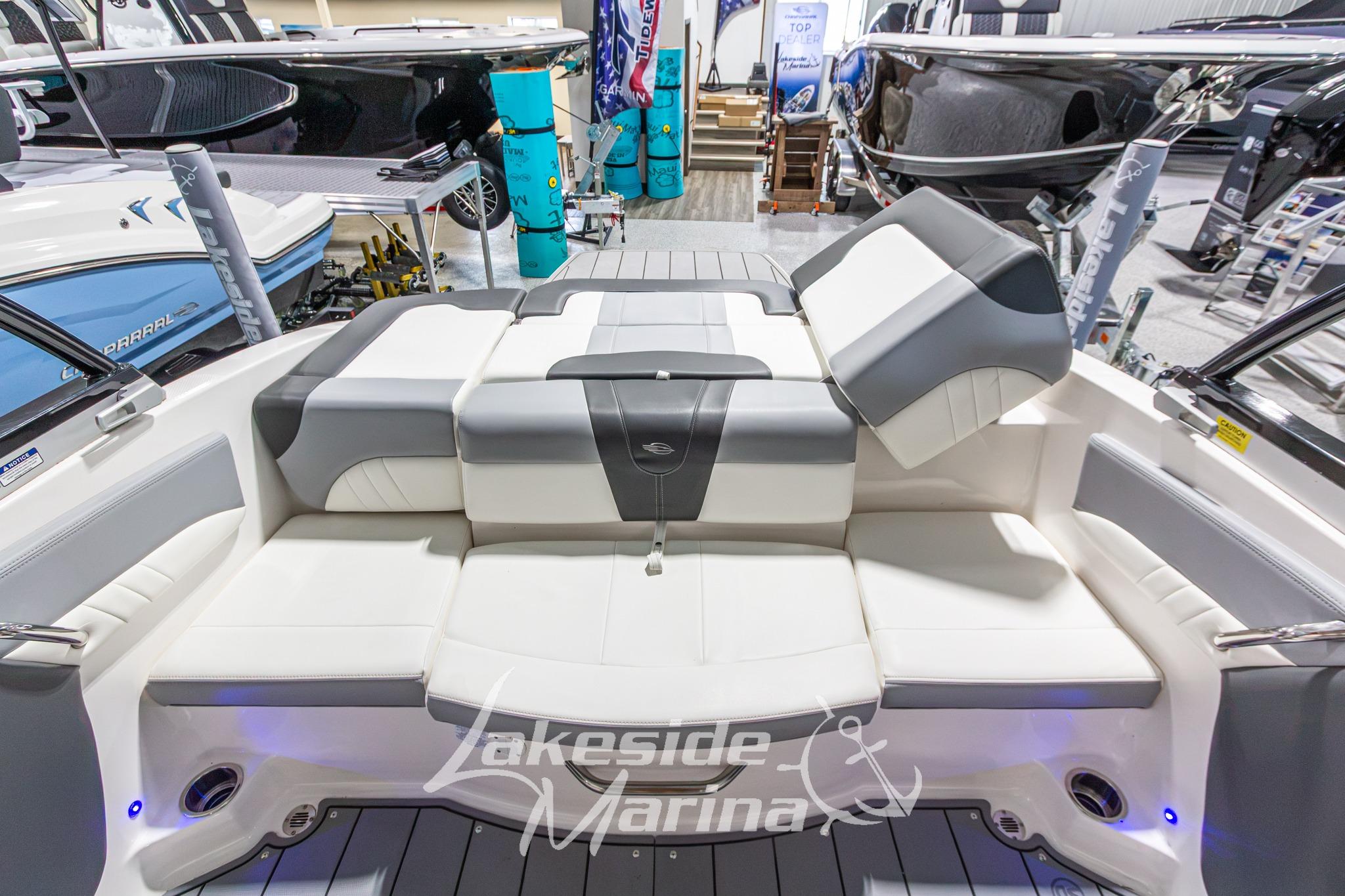 2022 Chaparral 21 SSi boat interior with comfortable seating at Lakeside Marina.