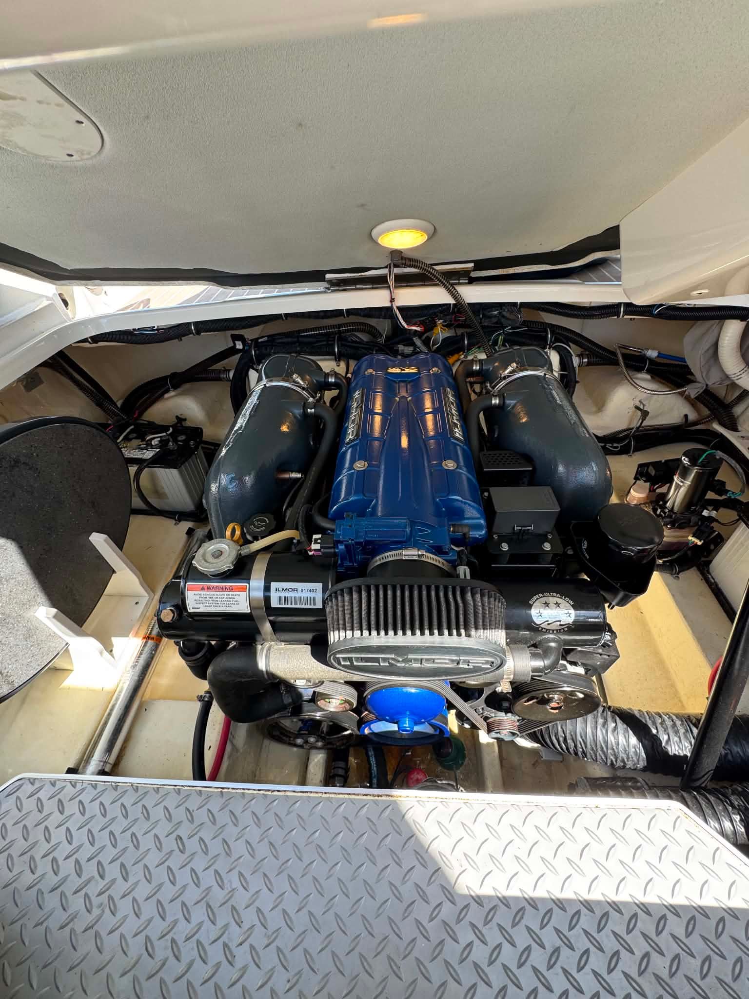 Engine compartment of a 2018 Formula 270 Bowrider boat.