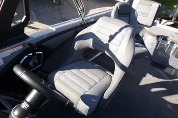 2026 Ranger 2080MS boat interior with gray seating and steering wheel.