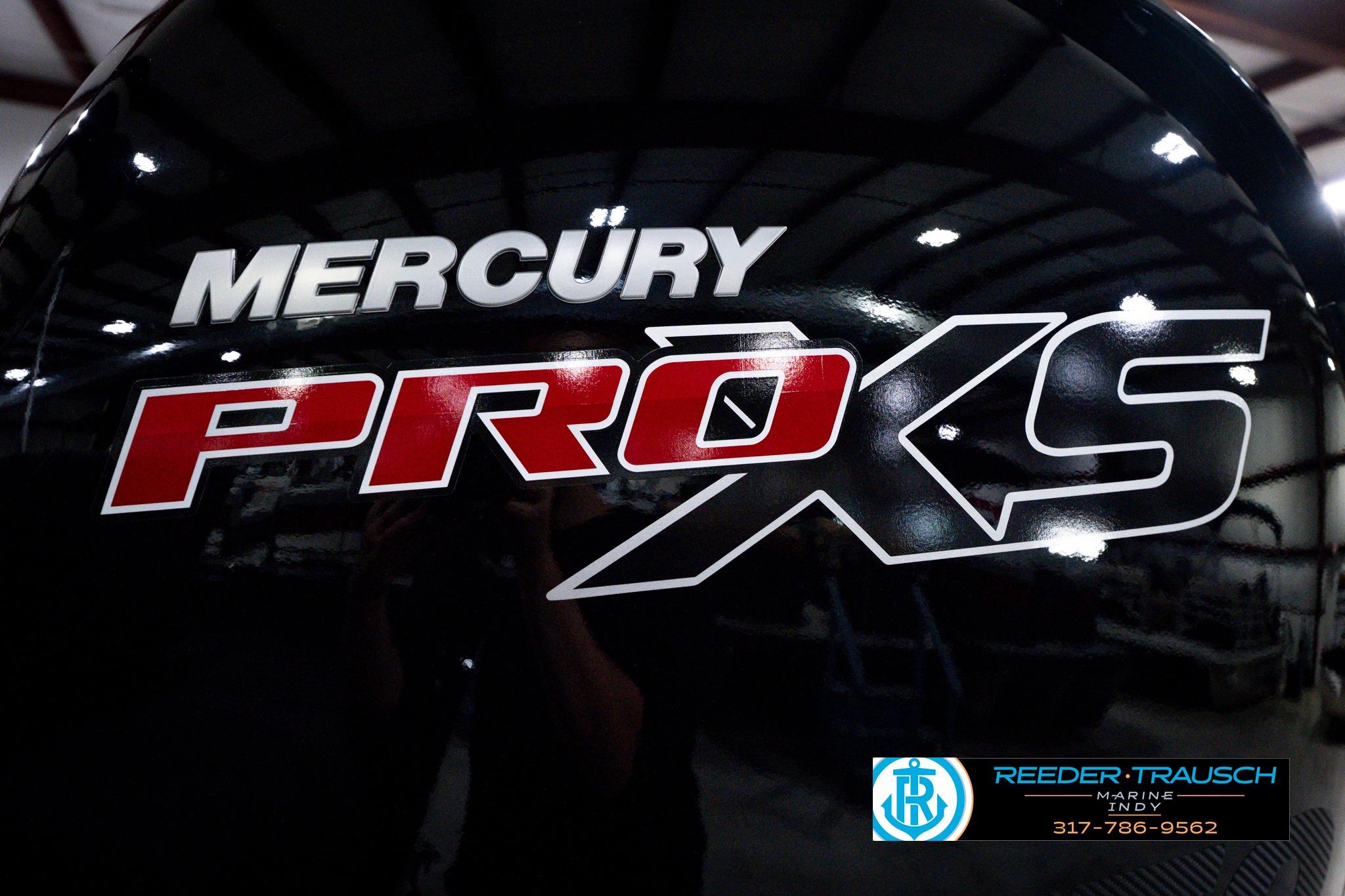 Mercury Pro XS engine logo on a 2026 Lund 1875 Impact XS SS boat.