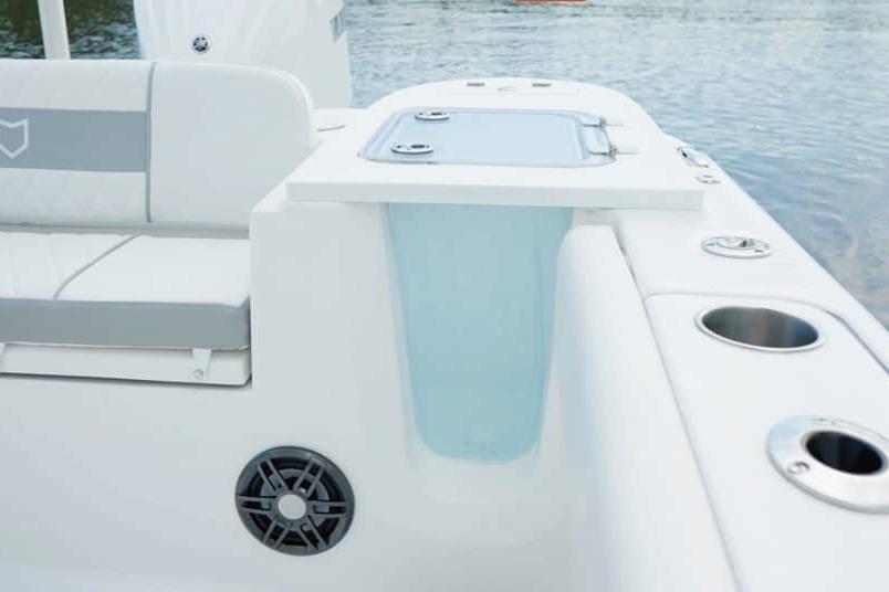 2027 Sea Fox 248 Commander boat interior with seating and storage compartments.
