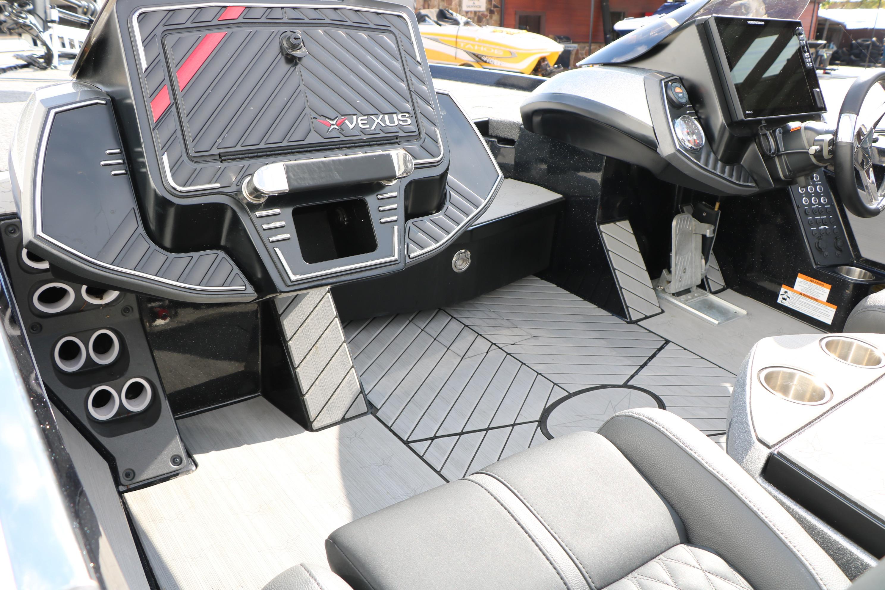 Interior of 2022 Vexus VX21 boat, featuring sleek design and modern controls.