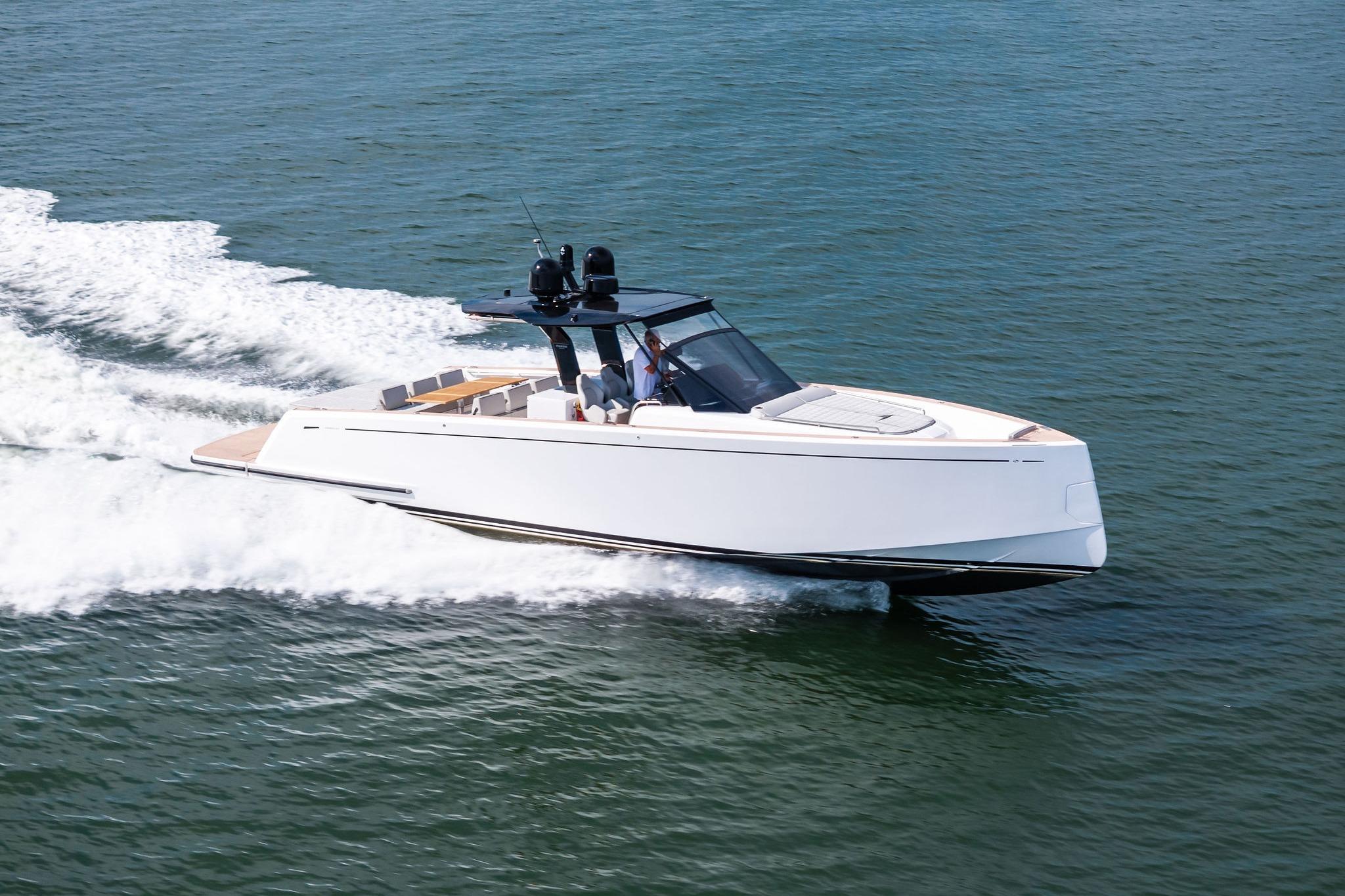 2024 Pardo Yachts 43 cruising on open water, showcasing sleek design and performance.