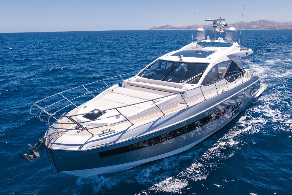 Luxurious 2020 Azimut 60 yacht cruising on open blue sea.