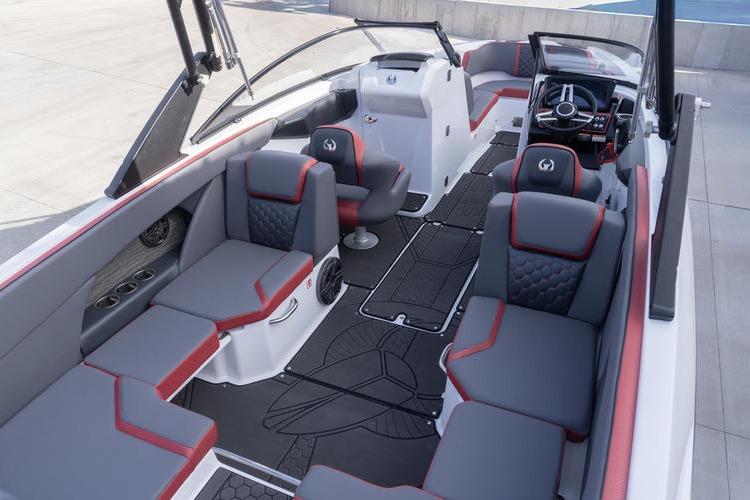 2026 Scarab 255 LX Wake boat interior with modern seating and sleek design.
