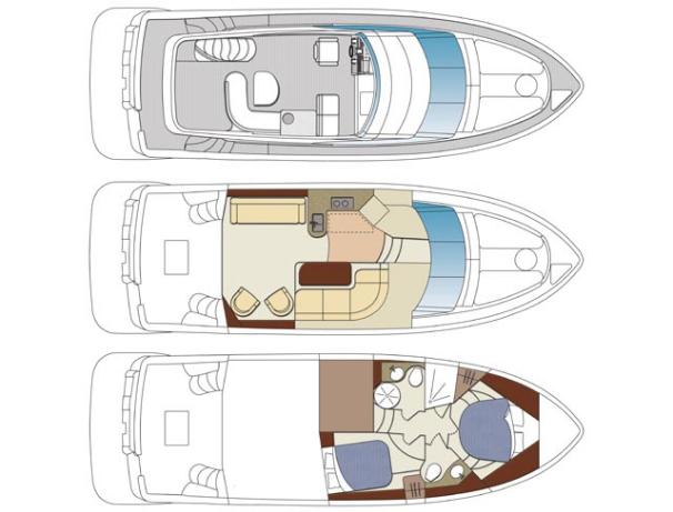 Diagram of the Carver 43 Super Sport yacht with three decks.