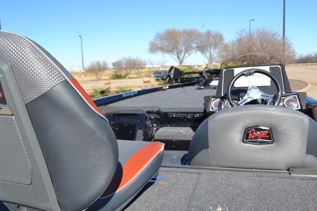 2025 Ranger Z518 Cup-Equipped boat interior with steering wheel and seats.