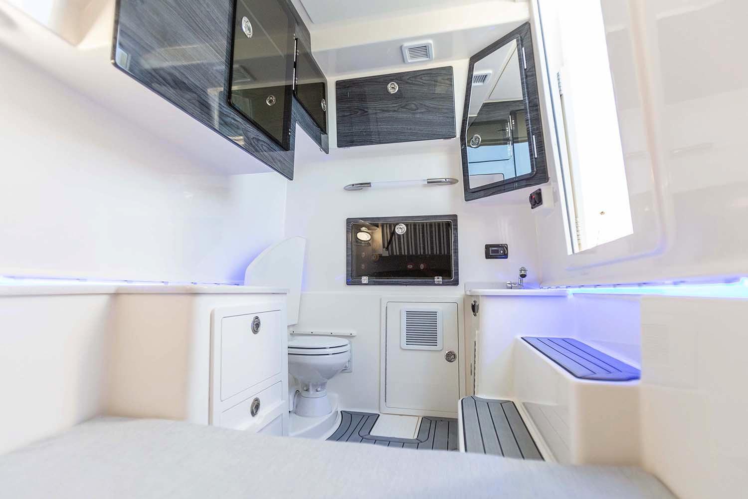 Manufacturer Provided Image: Interior of 2020 Cobia 350 Center Console boat with modern amenities.