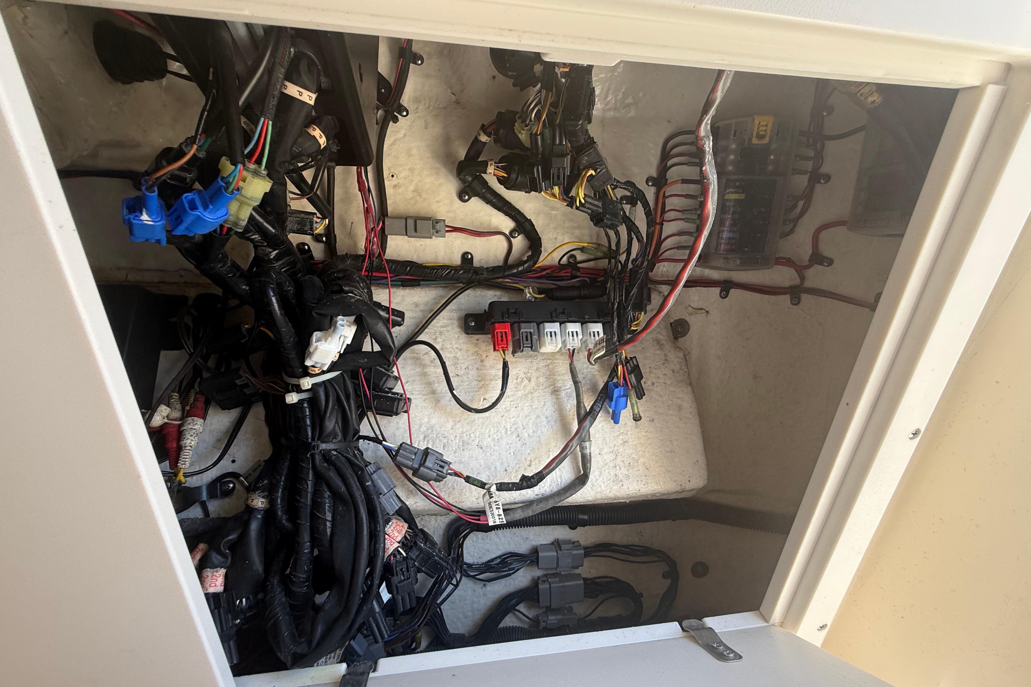 Electrical wiring inside a 2019 Key West Billistic 281 Center Console boat.
