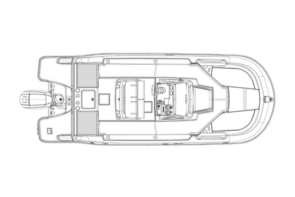 Top view schematic of 2026 Bayliner Trophy T20CC boat design.