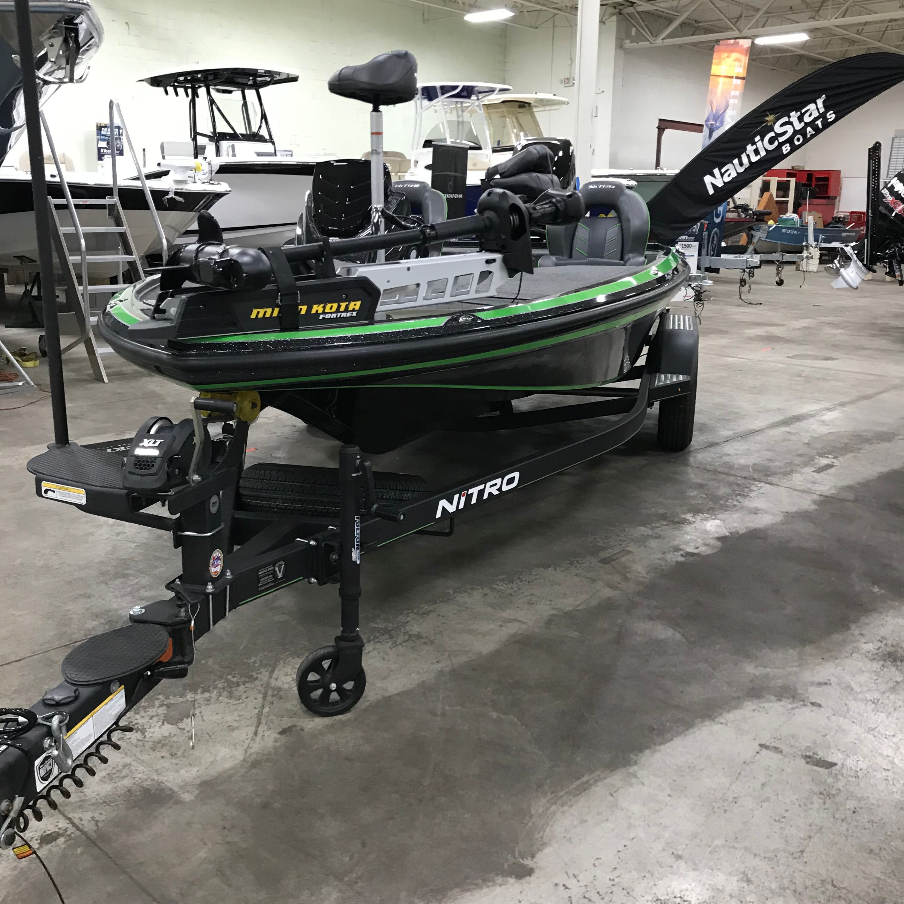 2018 Nitro Z19 Pro boat in a showroom.