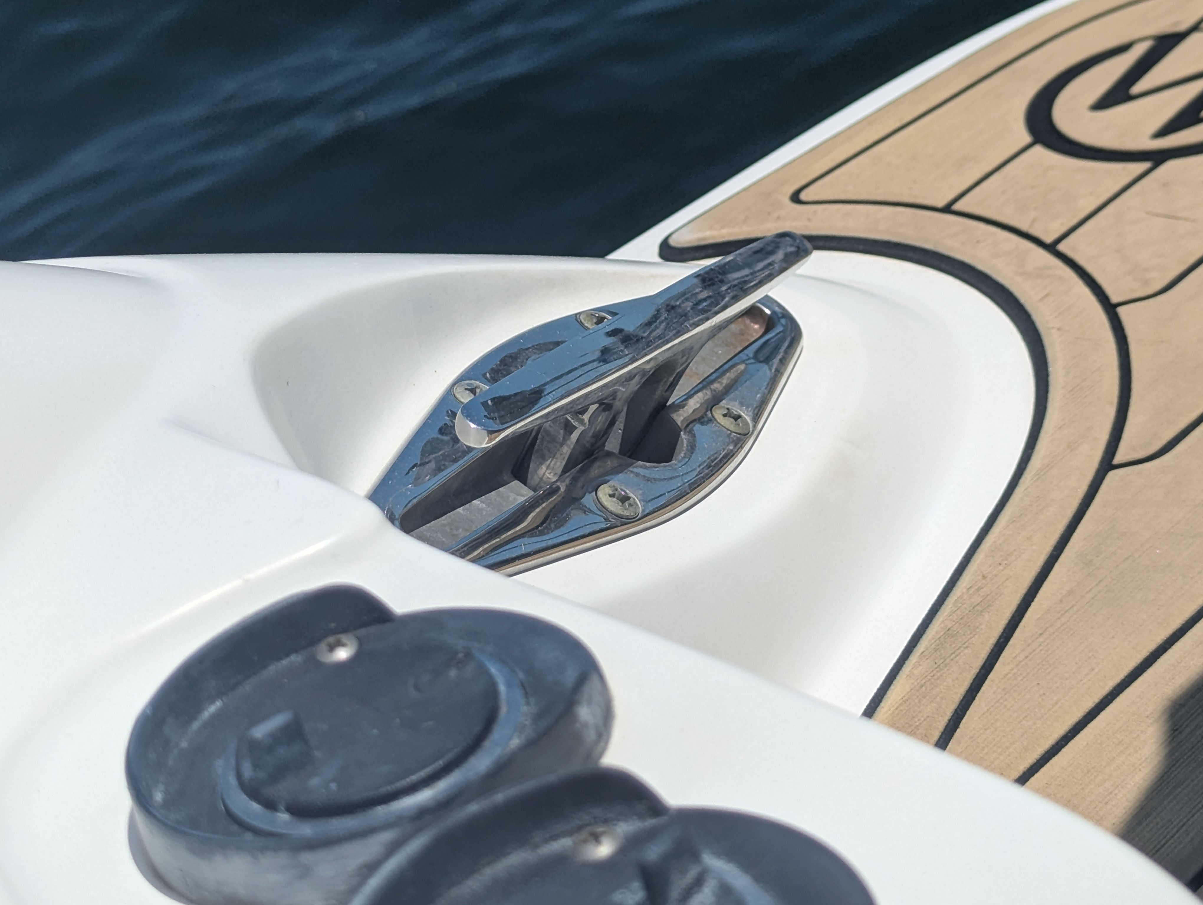 Close-up of a Wellcraft 35 CCF boat detail, year 2005.