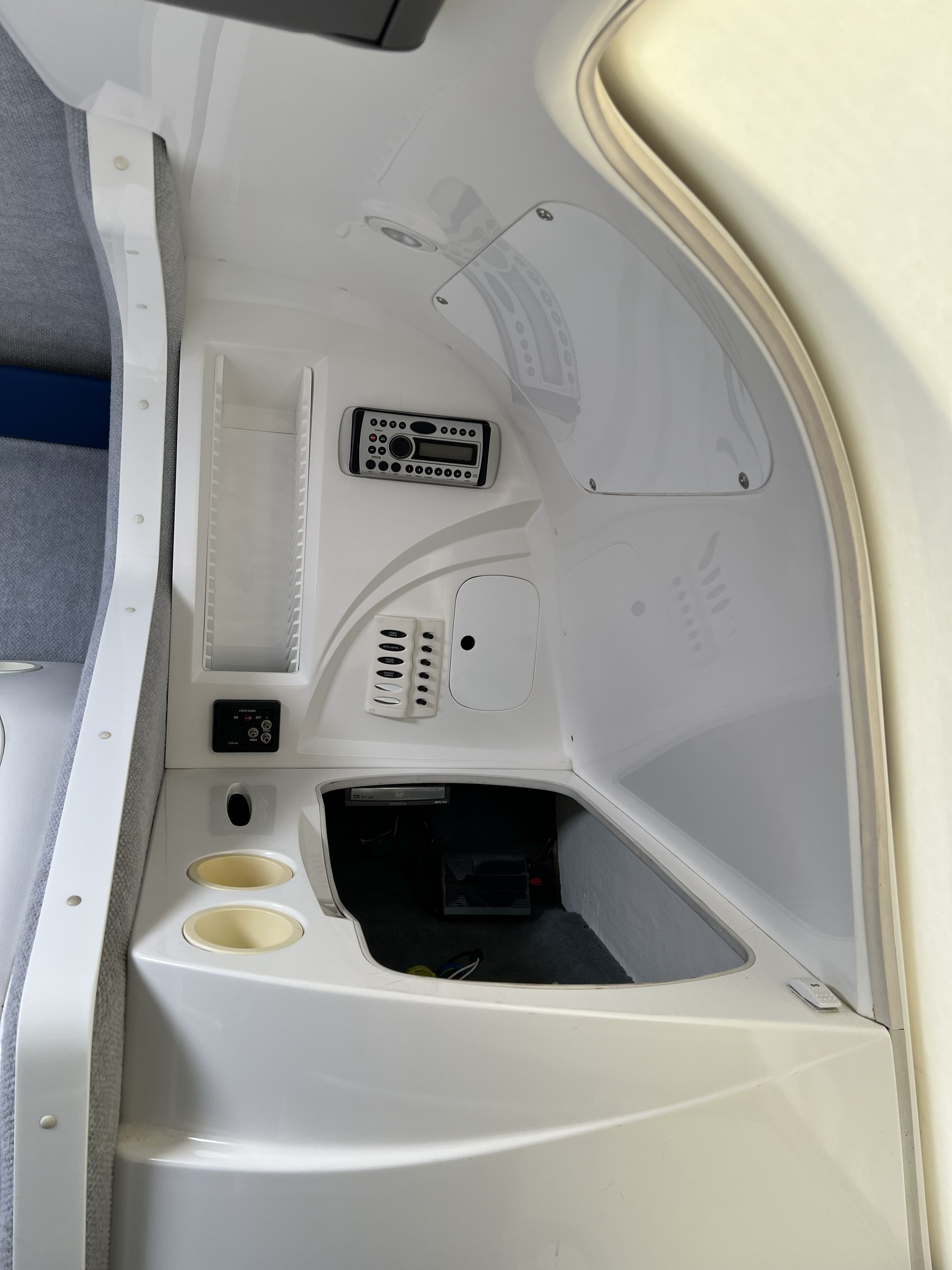 Interior of a 2007 Nordic Powerboats Heat with controls.