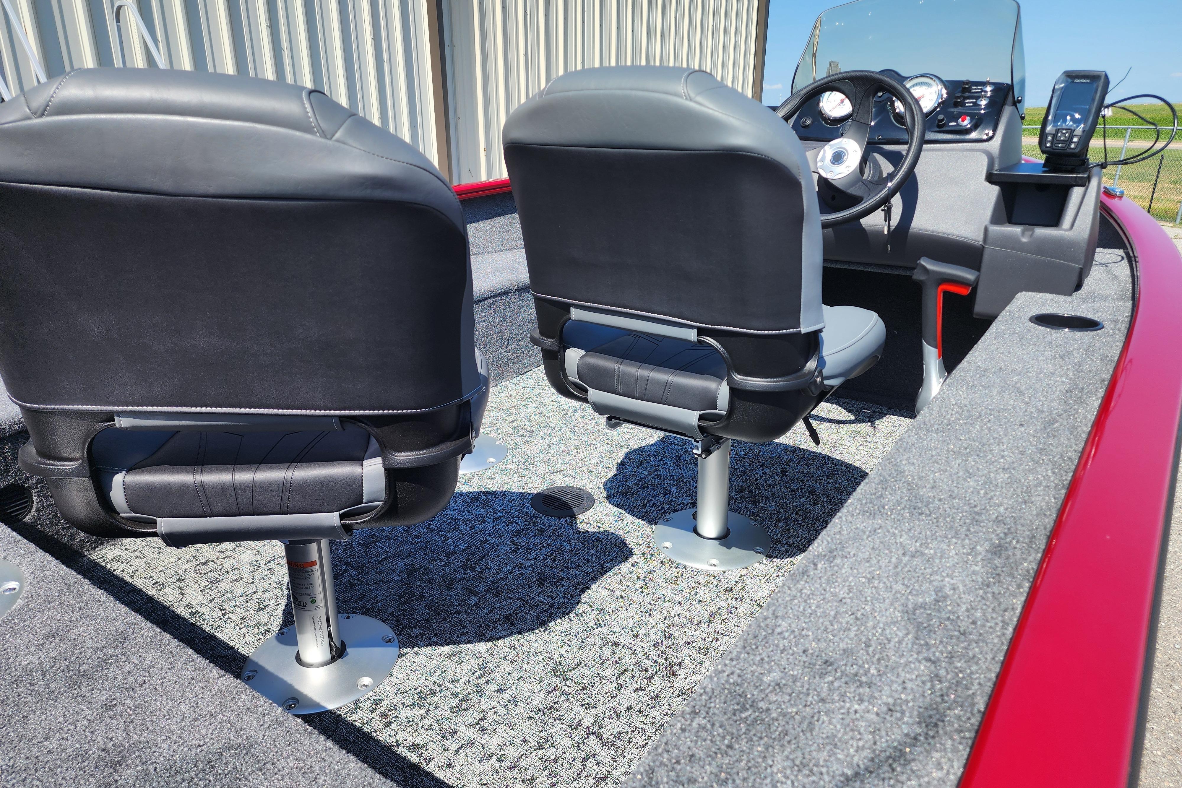 2026 Tracker Super Guide V-16 SC boat interior with dual seats and steering console.
