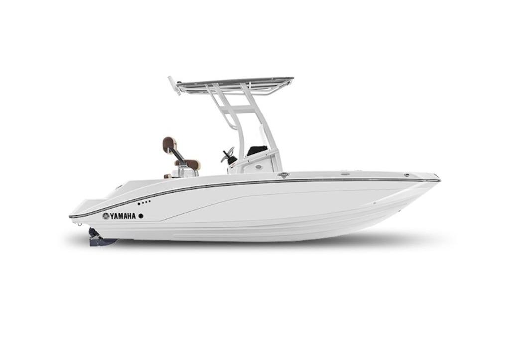 2026 Yamaha Boats 195 FSH Sport, sleek white design, side view.