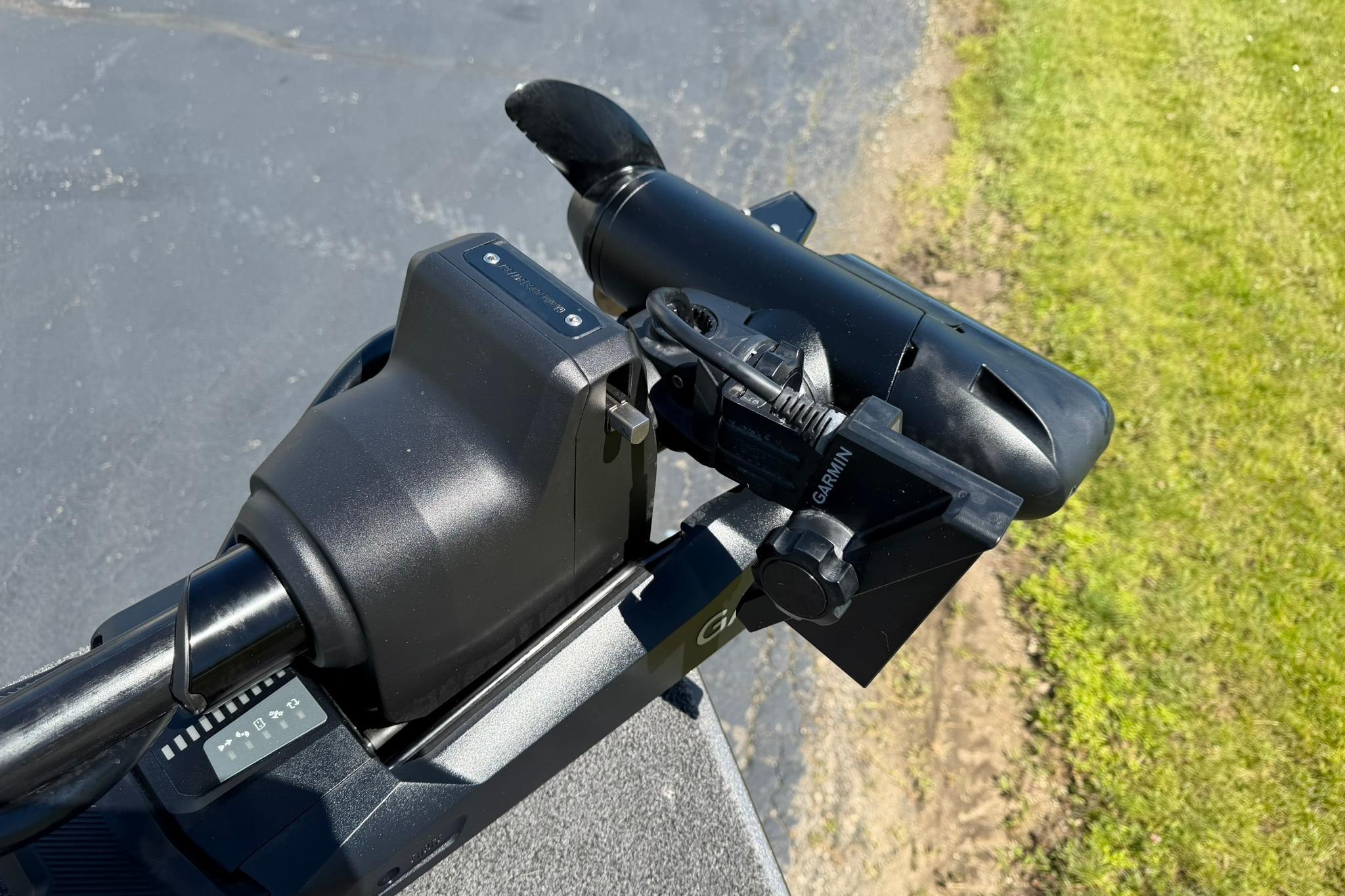 Close-up of Garmin equipment on 2024 Lund 1875 Impact XS Sport boat.