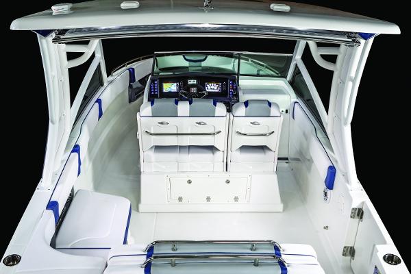 Manufacturer Provided Image: 2019 Chaparral 300 OSX boat interior with modern dashboard and seating.