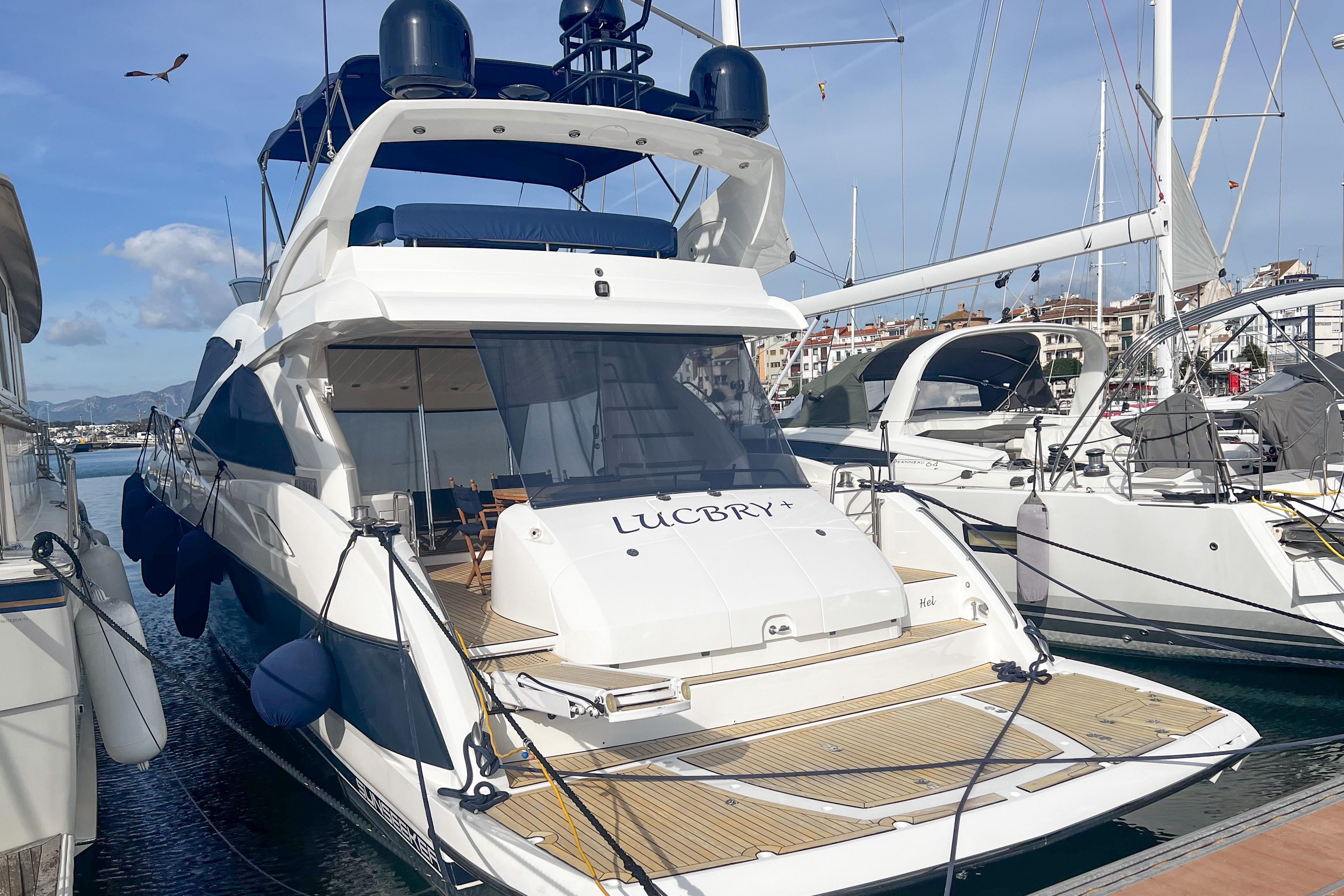 Luxury Sunseeker Manhattan 66 yacht docked at marina, 2007 model.