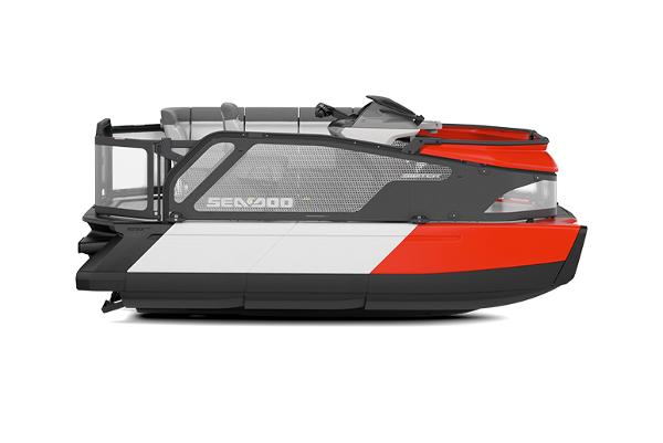 Manufacturer Provided Image: 2026 Sea-Doo Switch Compact, side view, red and black design, modern watercraft.