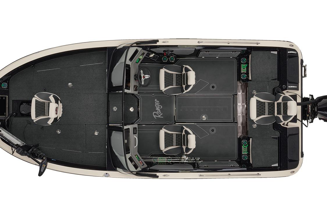 Manufacturer Provided Image: Top view of 2026 Ranger 620xFS Pro boat interior with seating and storage.