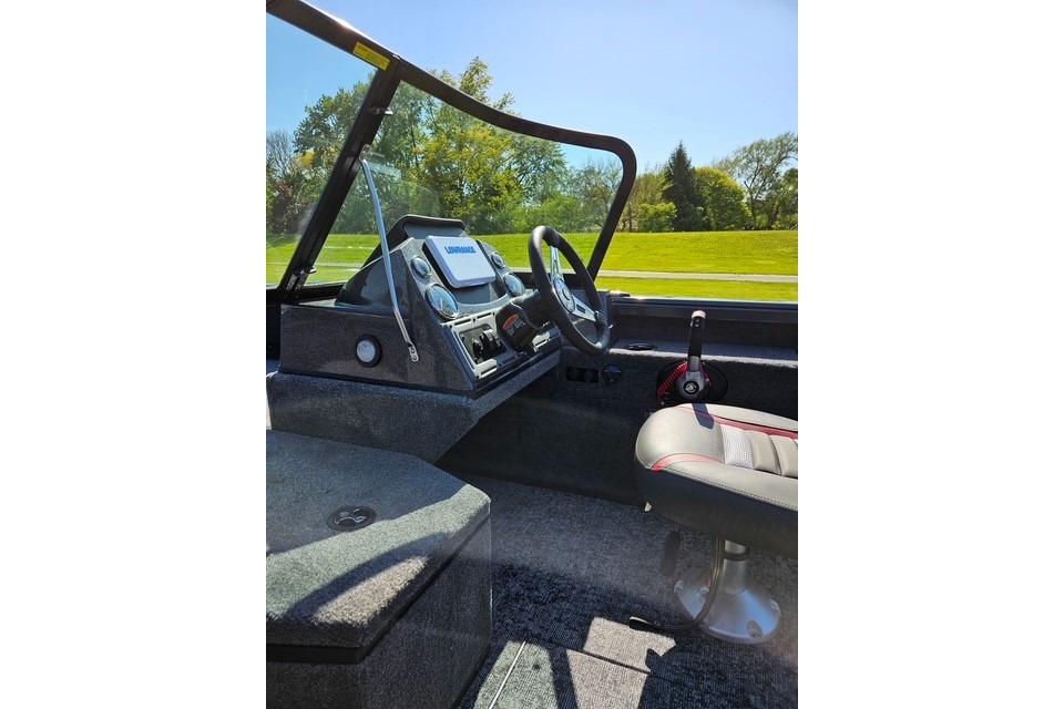 Interior of 2026 Ranger VS1882SC Angler boat with steering wheel and dashboard controls.