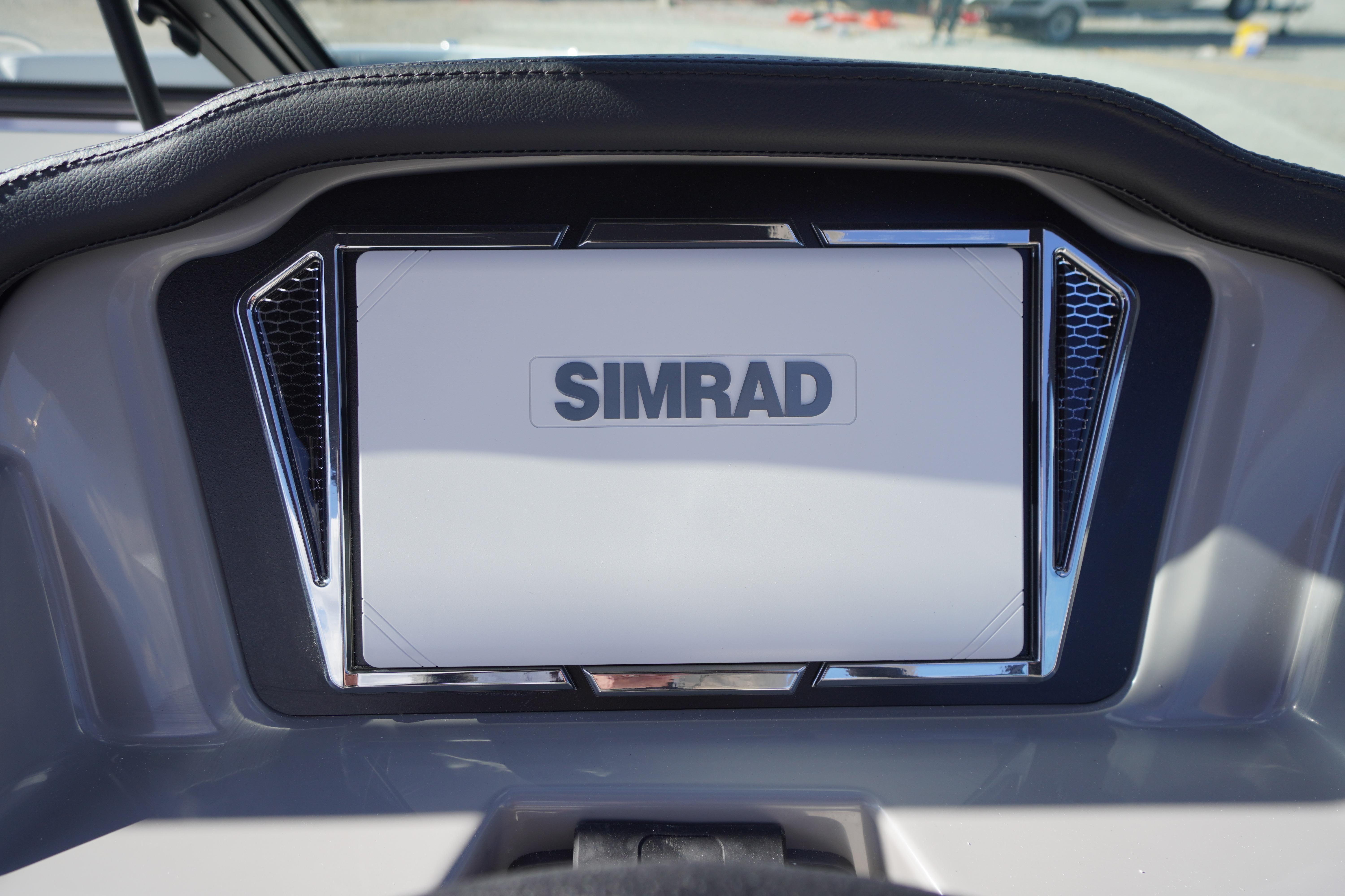 Simrad display on 2026 Chaparral 23 SSi OB boat dashboard.