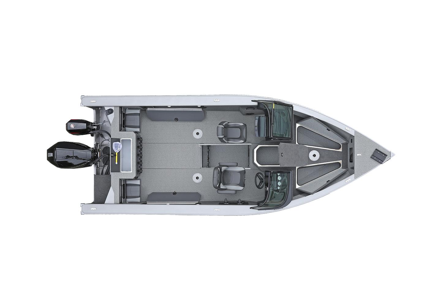 Manufacturer Provided Image: Overhead view of 2025 Lund 2075 Fisherman boat, featuring spacious seating and dual motors.