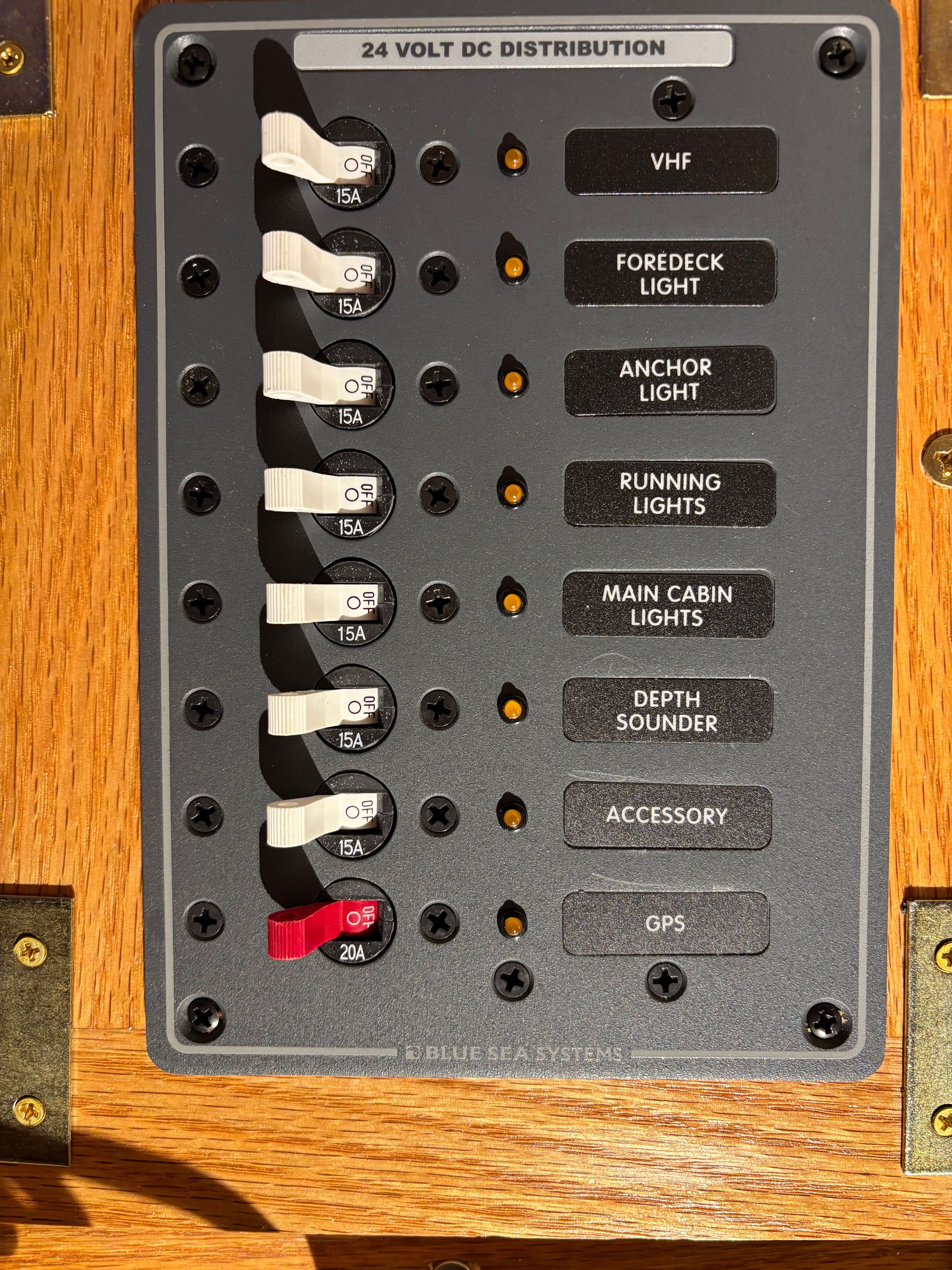 24V DC distribution panel on Cape Dory 26, year 1986.