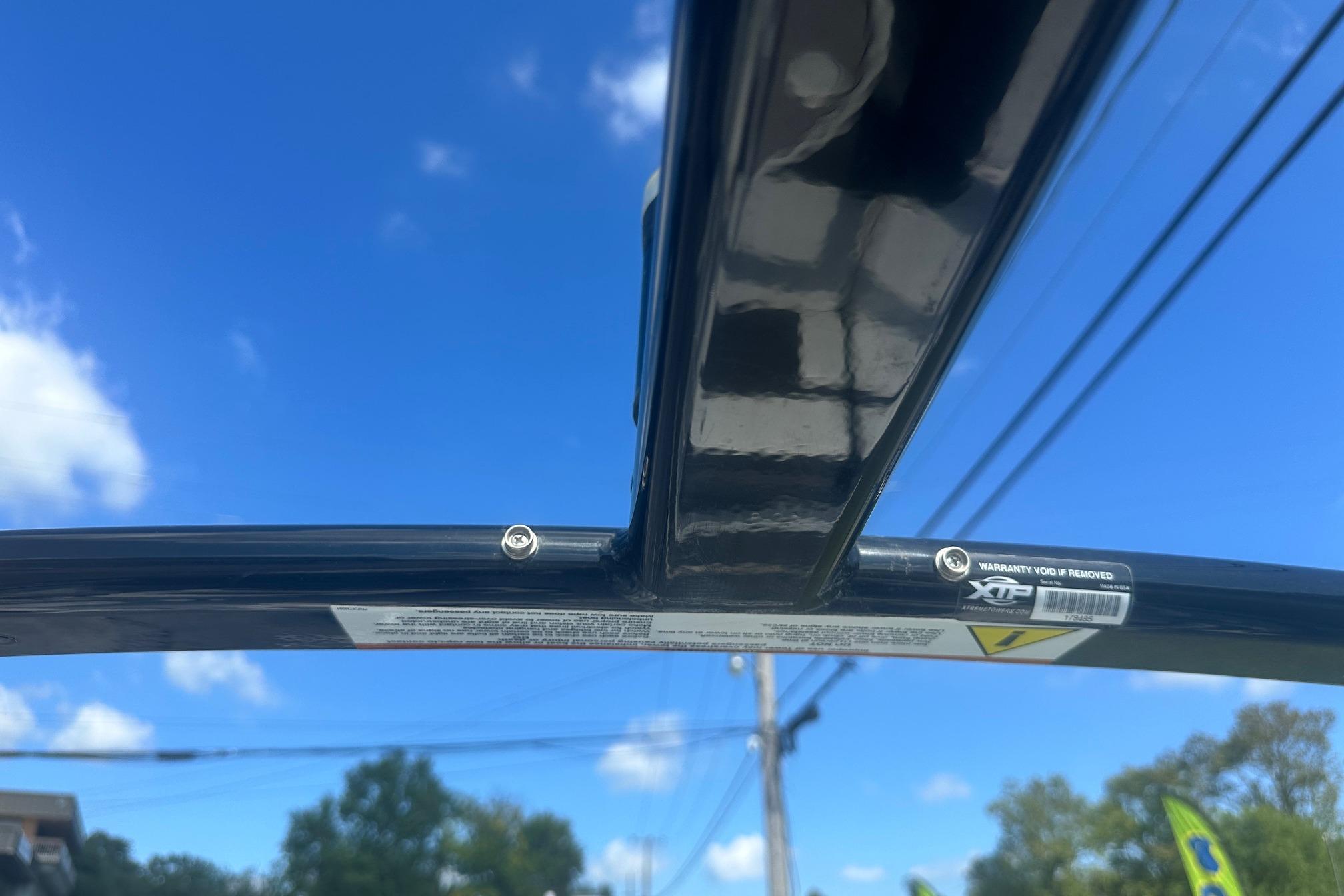 2020 Monterey M4 boat frame against a clear blue sky background.