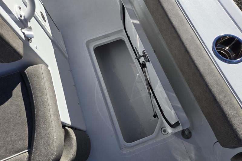 2026 Sea Hunt Ultra 275 Coffin Box interior with open storage compartment.