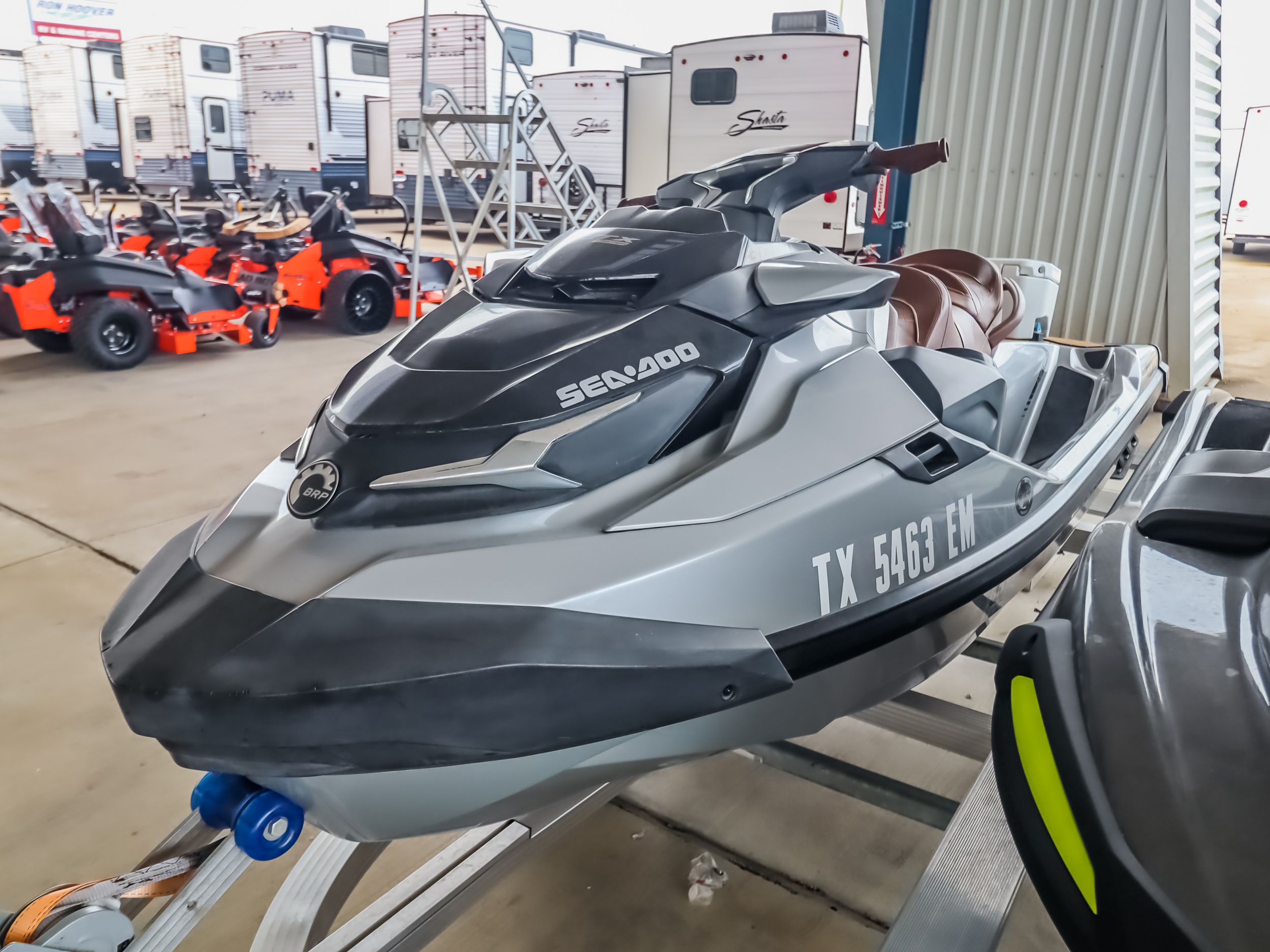 2018 Sea-Doo GTX300 jet ski parked in a warehouse.