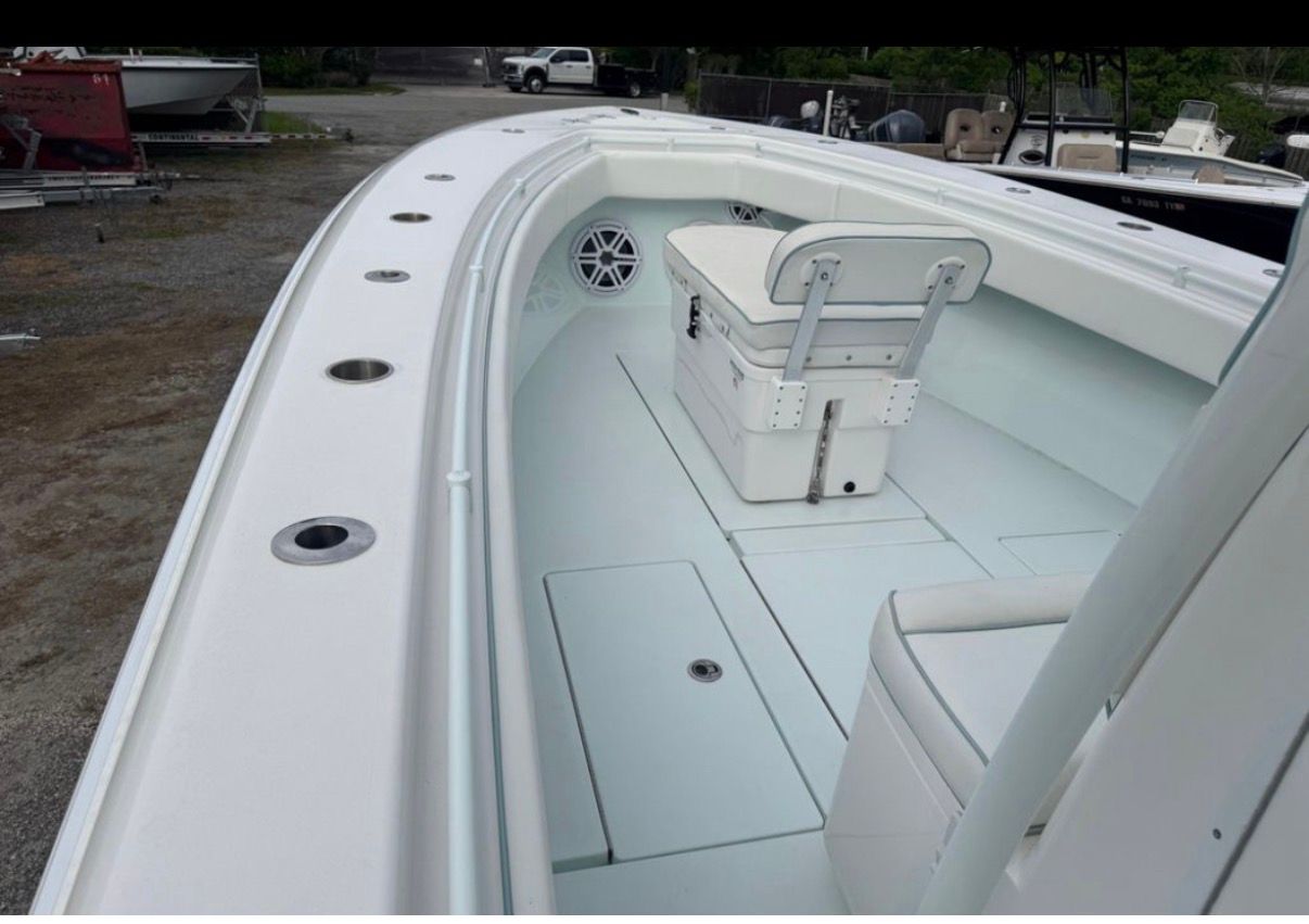 Interior view of a 2019 Contender 35 ST boat.