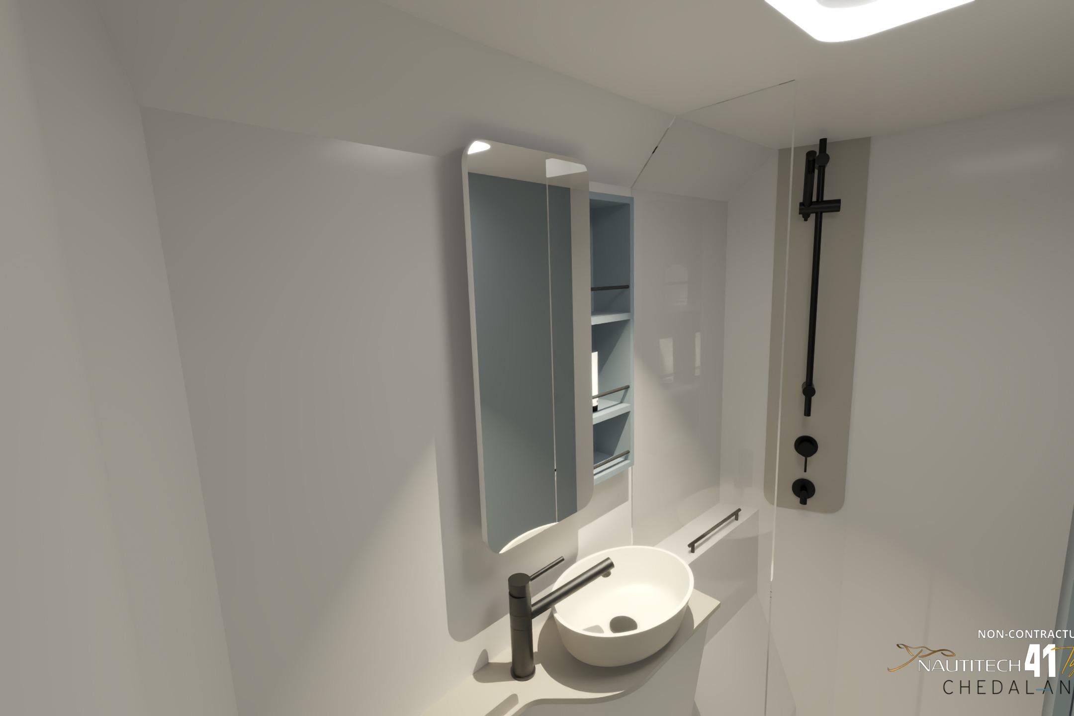 Modern bathroom in Nautitech 41 Type S, year 2026.