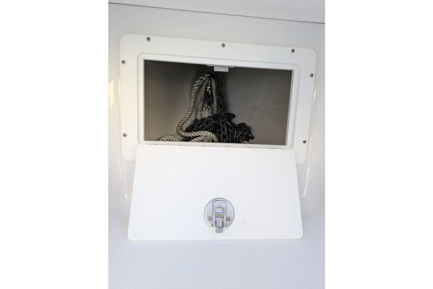 Anchor storage compartment on 2025 Sportsman Open 282 Center Console boat.