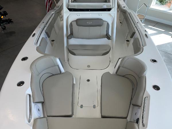 2024 Key West 263 FS boat interior with spacious seating and modern design.