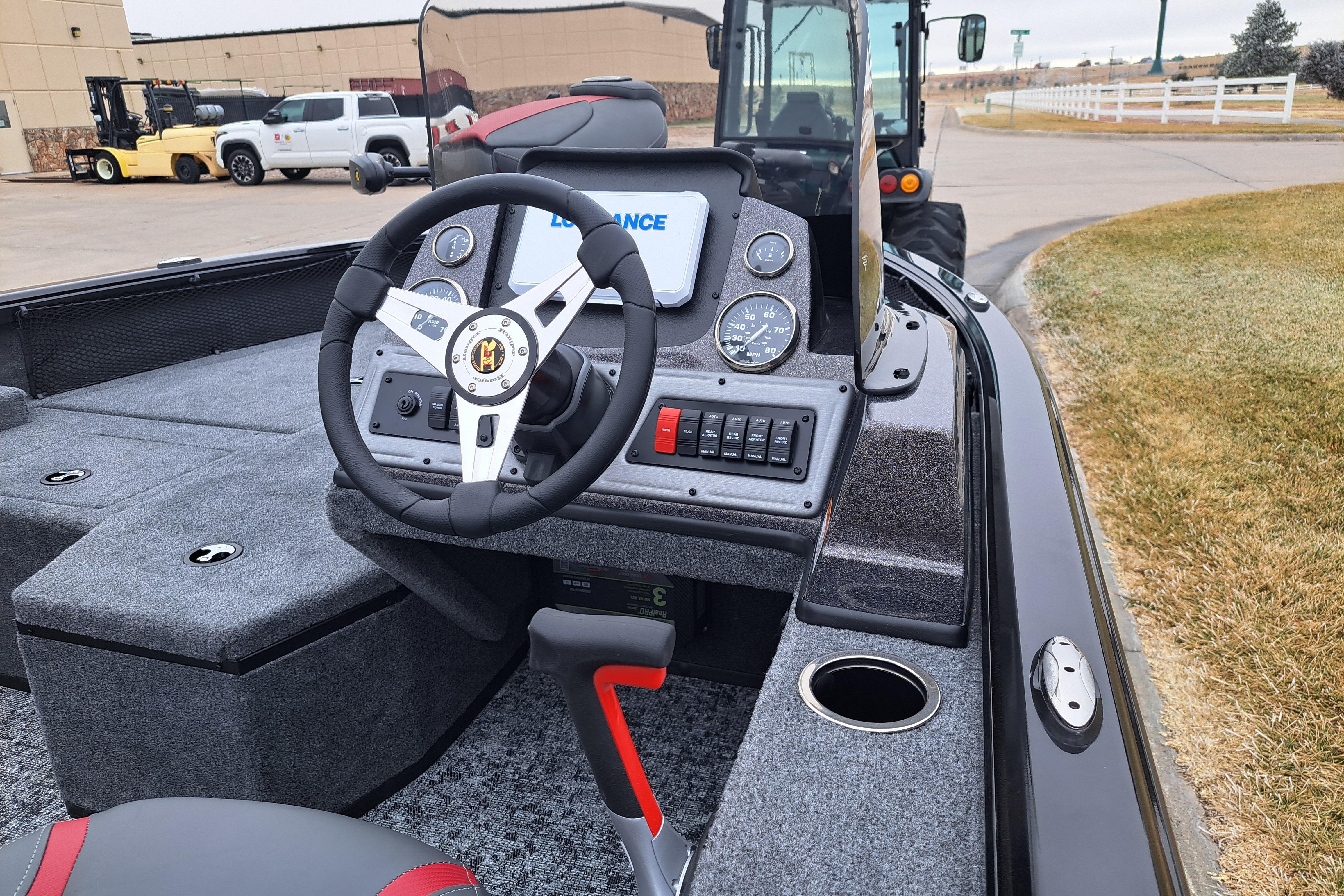2026 Ranger VS1782SC Reata boat dashboard with steering wheel and control panel.