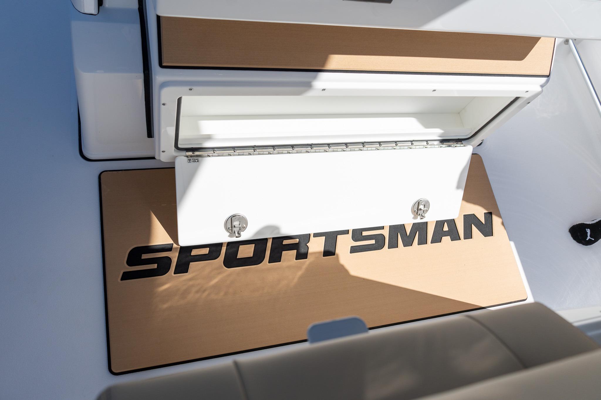 2026 Sportsman Open 282 Center Console boat interior with storage compartment.