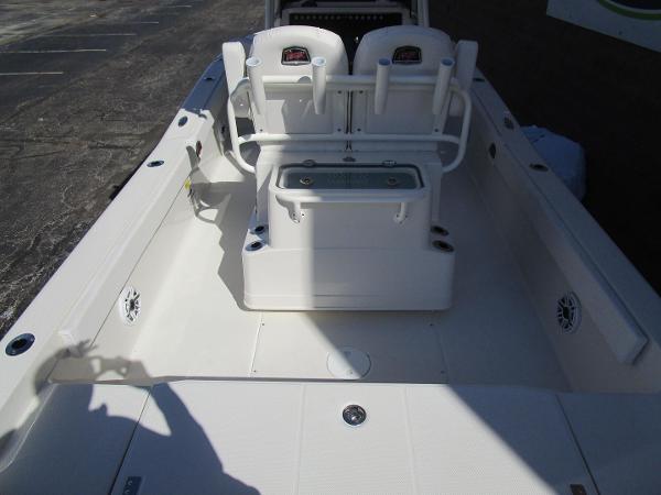 2024 Ranger 2660 Bay boat interior with seating and storage.